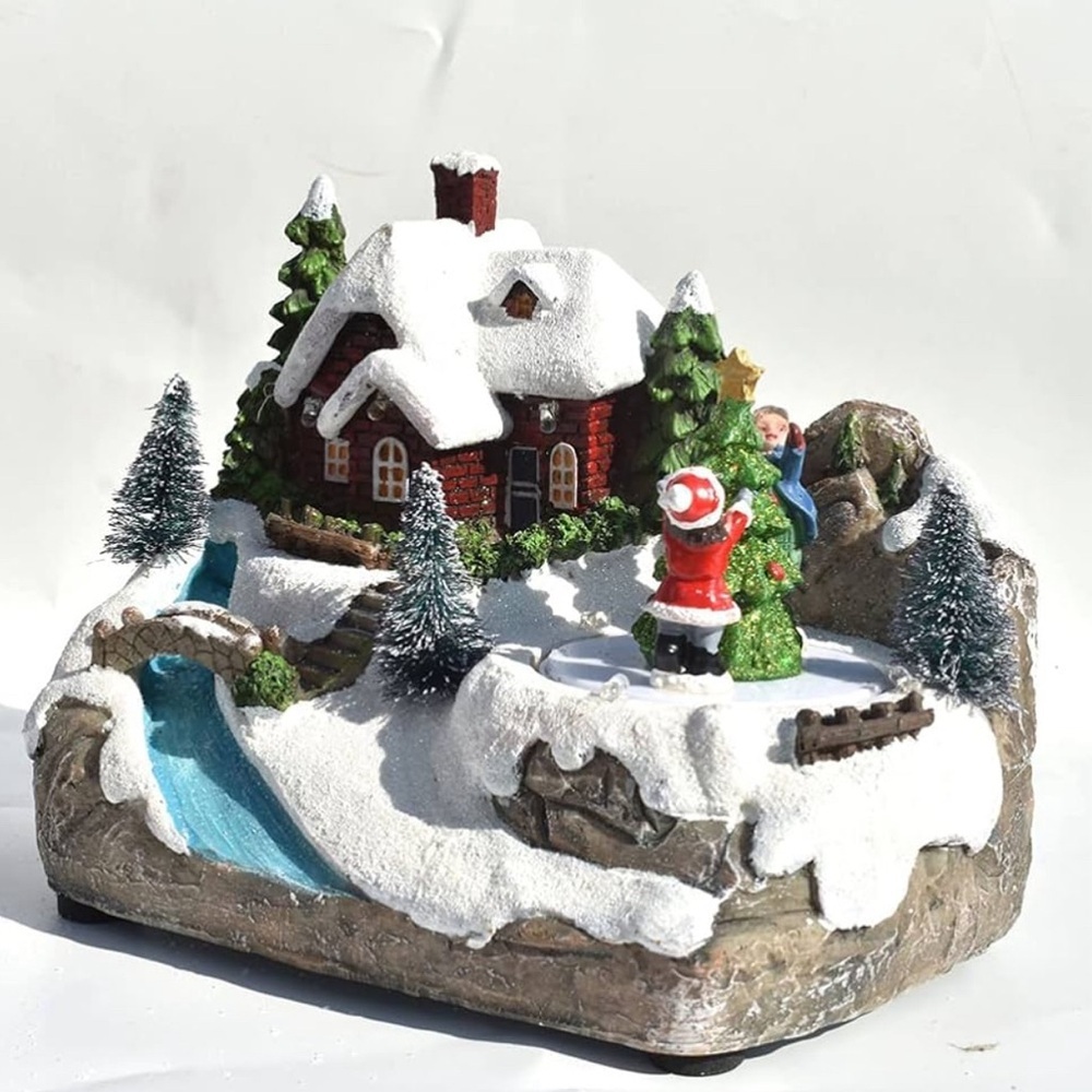 Glowing Little House Christmas Village Music Light Up Mobile Resin Decor